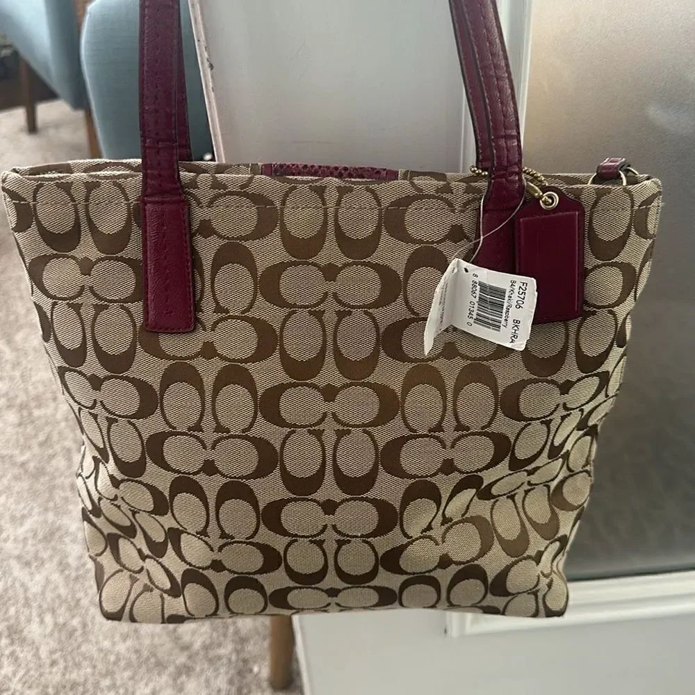 Coach Signature Python Raspberry Stripe Tote Bag - Picture 4 of 10